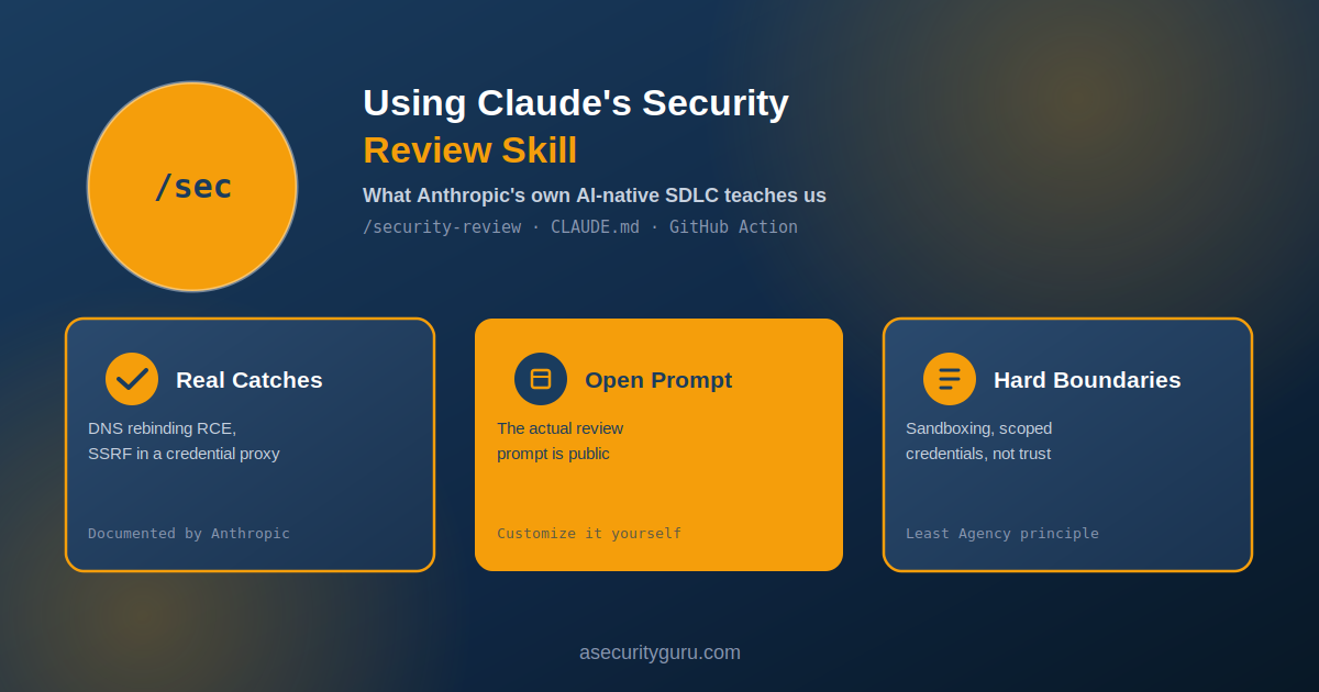 Claude Code security review workflow showing real vulnerability catches, the open-source review prompt, and hard access boundaries